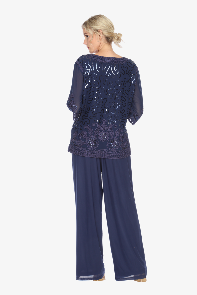 Soulmates 2203 Embroidered Lace Beaded Top with Pants Set