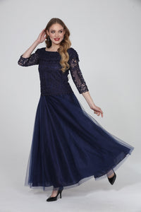 PRE-ORDER Soulmates 2602 Off Shoulder Lace 3/4 Sleeve Evening Gown