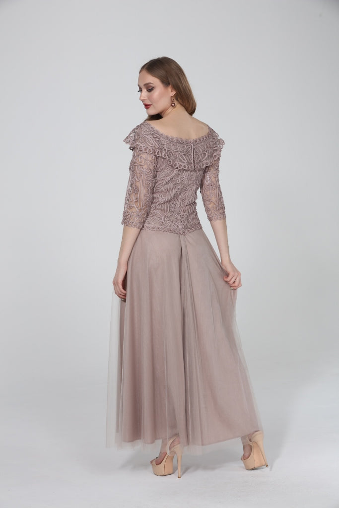 PRE-ORDER Soulmates 2602 Off Shoulder Lace 3/4 Sleeve Evening Gown