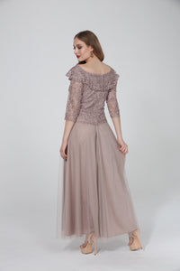 PRE-ORDER Soulmates 2602 Off Shoulder Lace 3/4 Sleeve Evening Gown