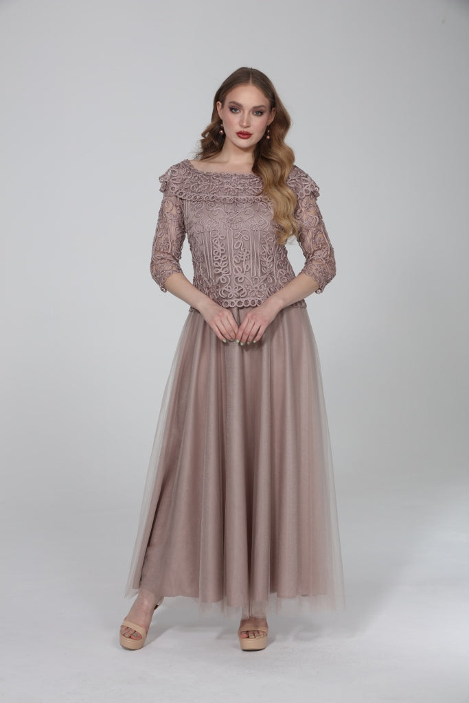 PRE-ORDER Soulmates 2602 Off Shoulder Lace 3/4 Sleeve Evening Gown