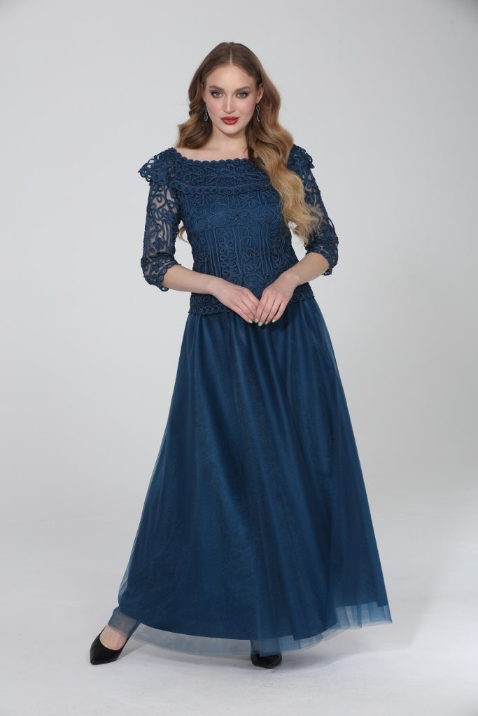 PRE-ORDER Soulmates 2602 Off Shoulder Lace 3/4 Sleeve Evening Gown