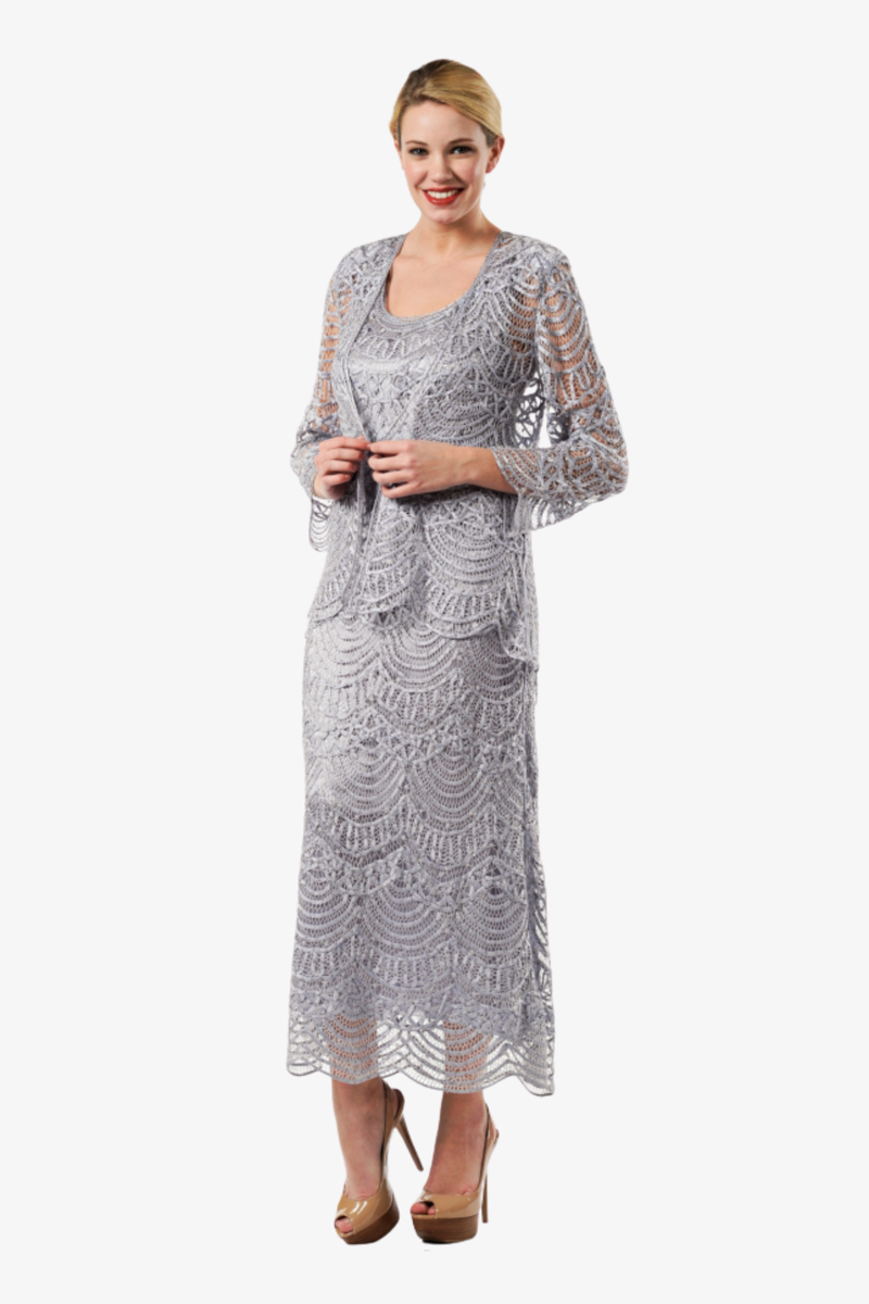 grey lace dress and jacket Dusty Sage Lace Jacket Tulle Tea Length Mother of Bride Dress