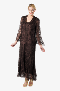 Soulmates C1068 Beaded Silk Lace Evening Jacket with Godet Dress Set