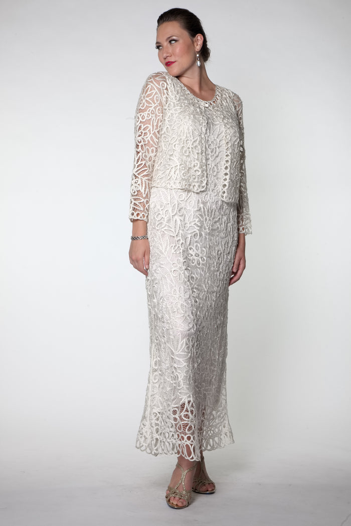 Soulmates C12016 Beaded Silk Lace Classic Dress Jacket Set Plus Size