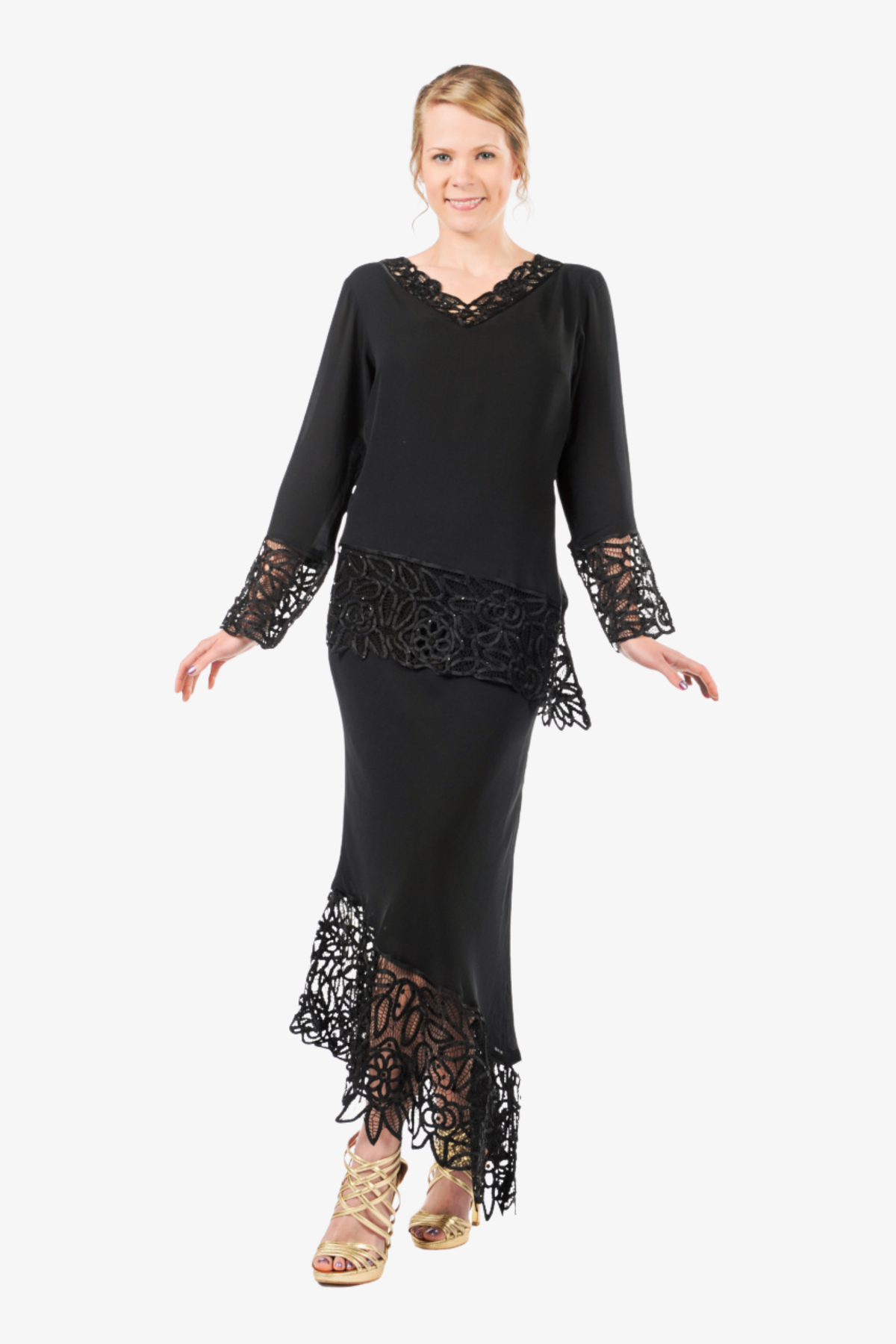 Soulmates C2300 Asymmetrical Lace Tunic Top with Skirt Set