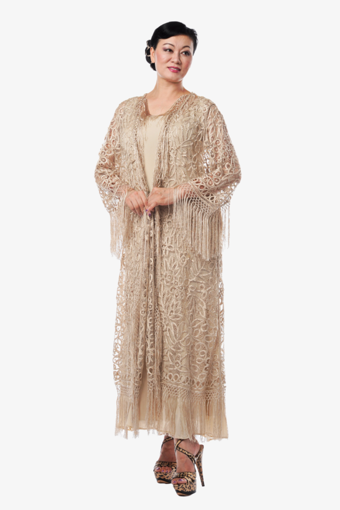 Soulmates C390 Hand Crocheted Beaded Fringe Coat Long Duster