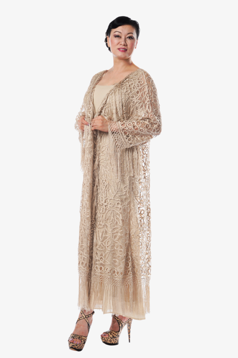 Soulmates C390 Hand Crocheted Beaded Fringe Coat Long Duster