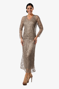 Soulmates C6184 Silk Lace Beaded Jacket Top and Skirt Set