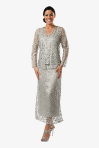 Soulmates C6184 Silk Lace Beaded Jacket Top and Skirt Set