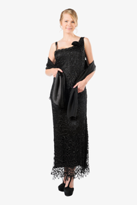 Soulmates C701 Hand Crocheted Lace Silk Sequin Evening Dress with Scarf