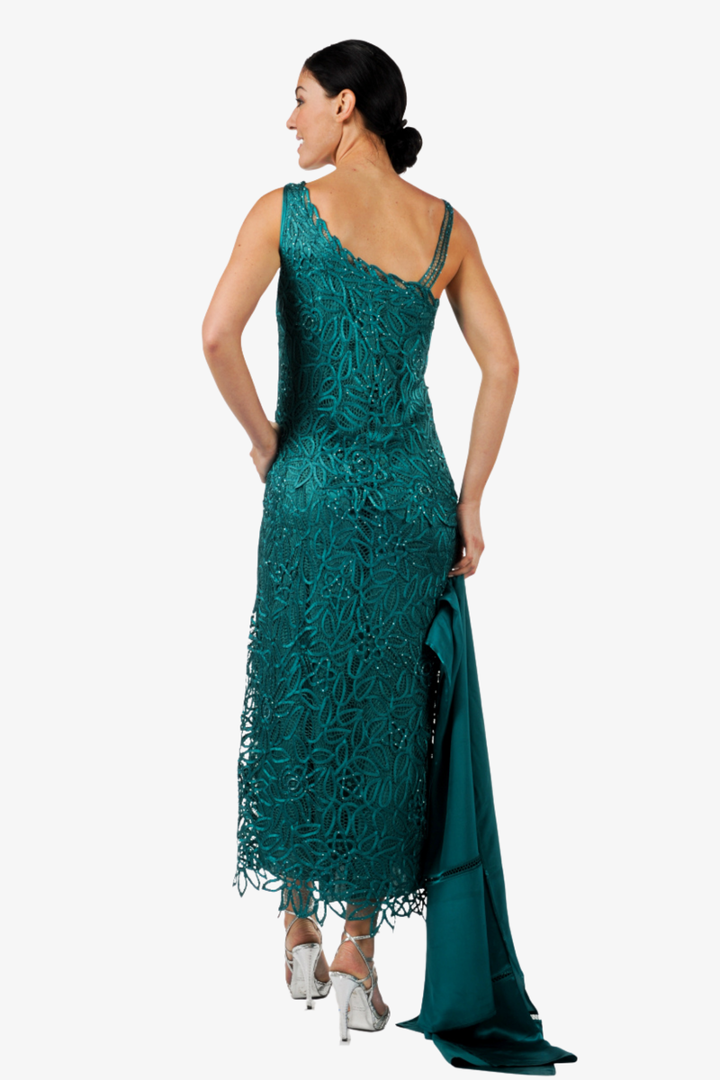 Soulmates C701 Hand Crocheted Lace Silk Sequin Evening Dress with Scarf