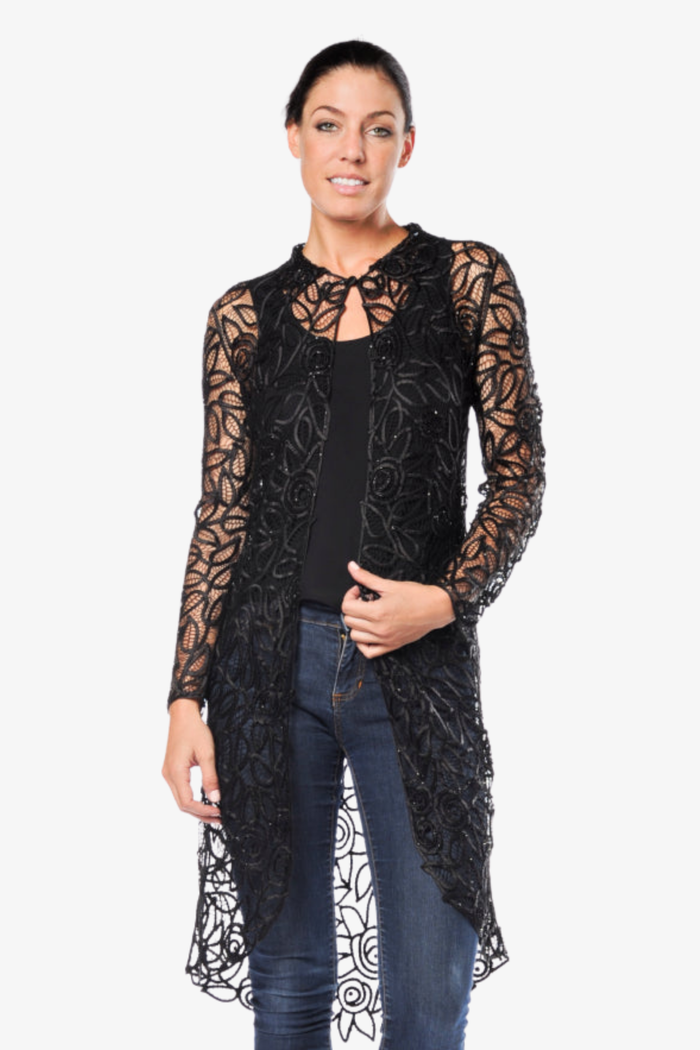 Soulmates C708 Collar Sequin Lace Duster Coat