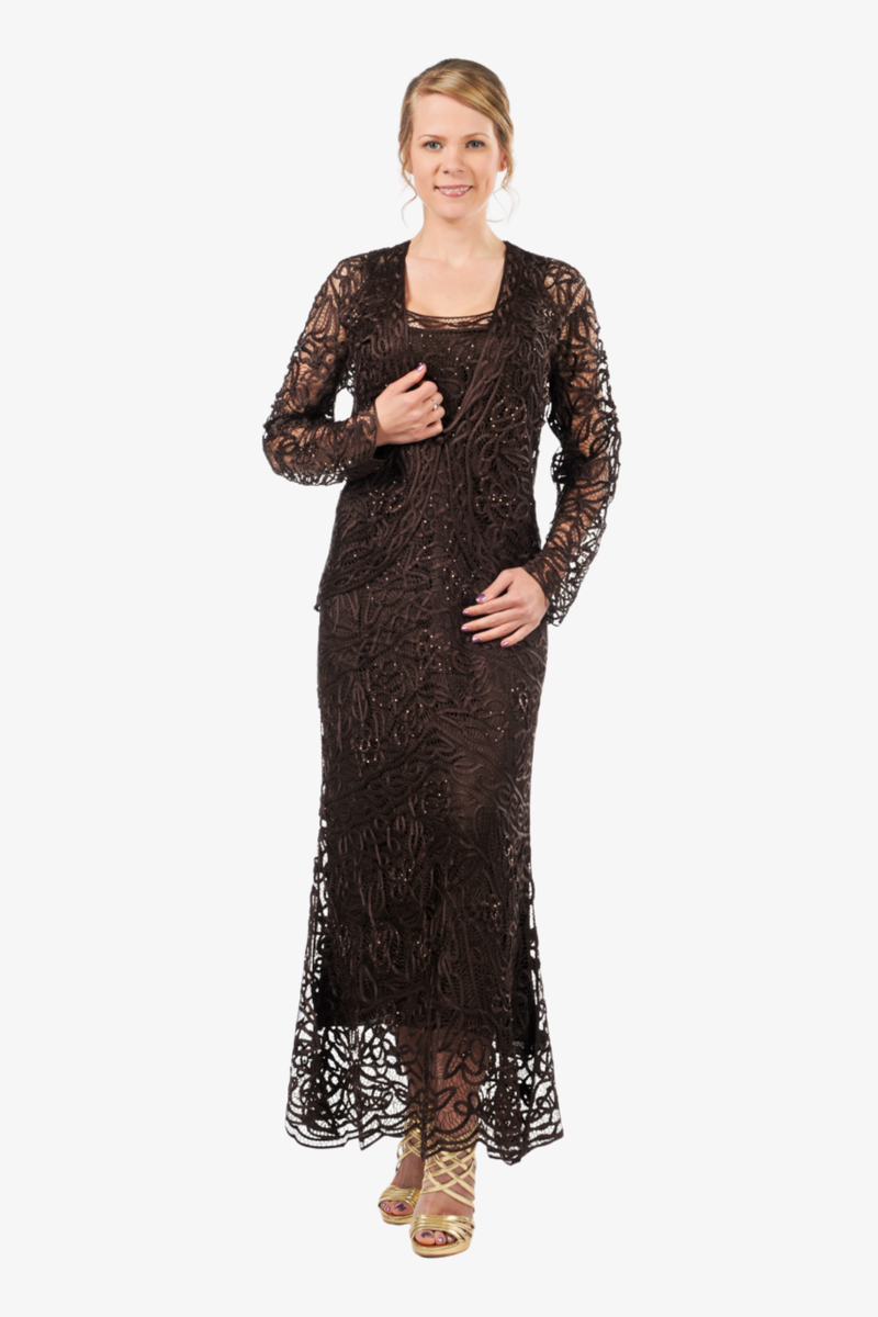 Soulmates C715 Embroidered Silk Lace Evening Dress with Jacket Set