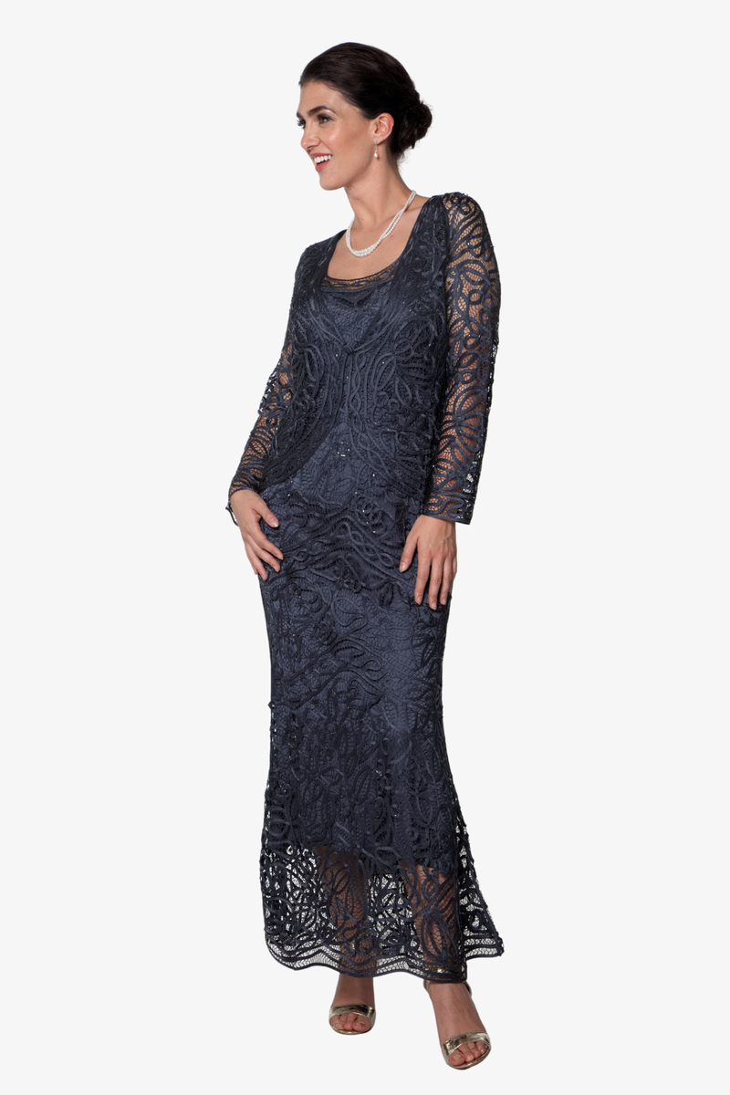 Soulmates C715 Embroidered Silk Lace Evening Dress with Jacket Set