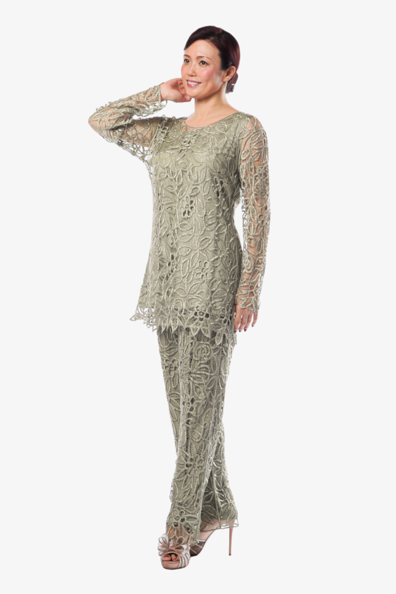 Soulmates C80783 Crocheted Lace Beaded Tunic Top with Pants Set