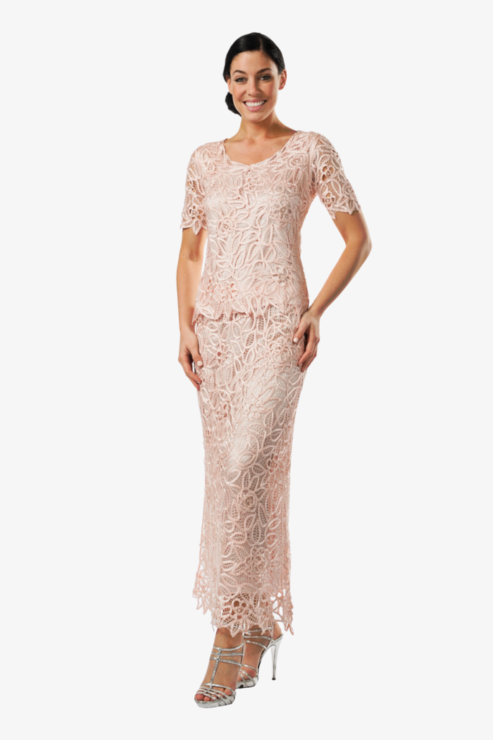 Soulmates C8080 Hand Lace Silver Beaded Short Sleeve Top with Skirt Set (Capsule)