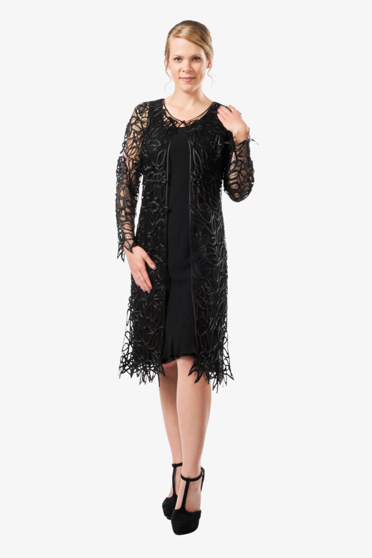 Soulmates C88001 Lace Knee Length Duster with Dress Set