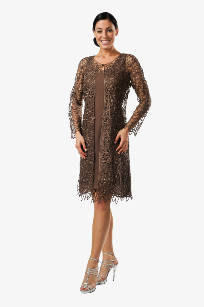 Soulmates C88001 Lace Knee Length Duster with Dress Set