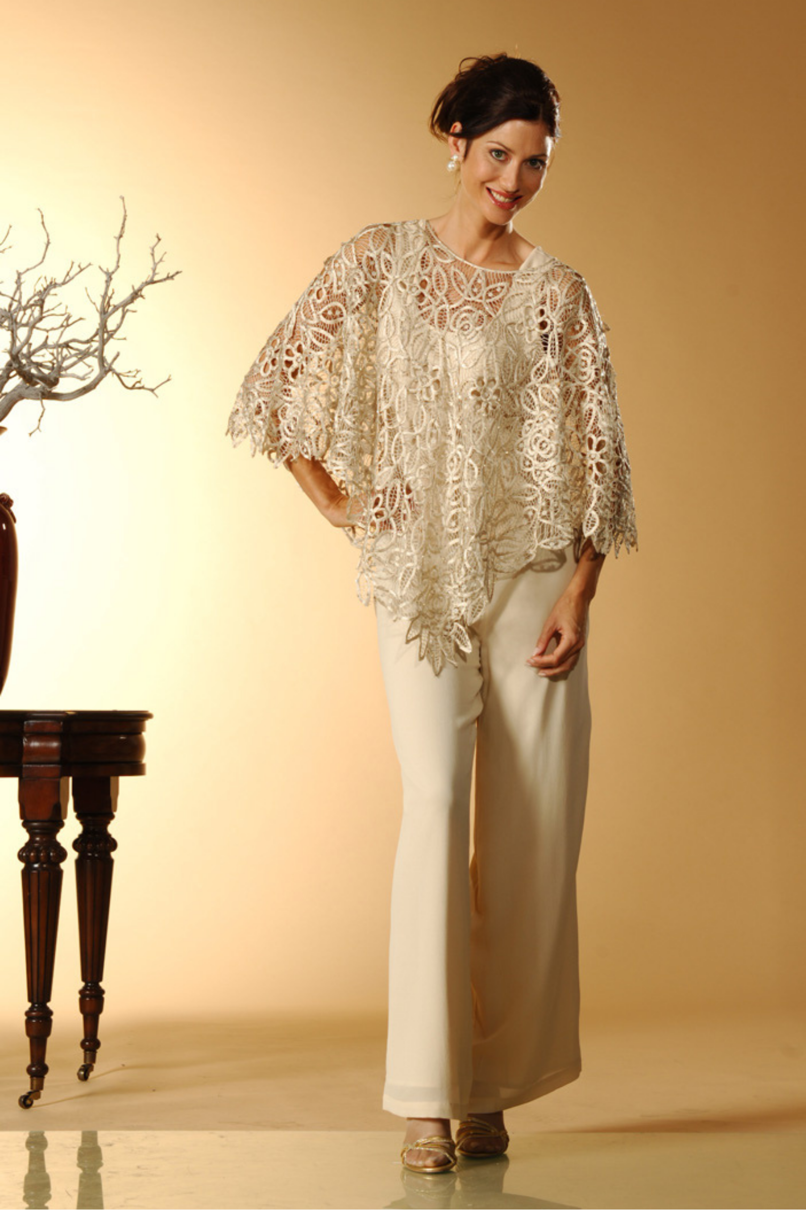 Soulmates C881 Handmade Silk Lace Beaded Poncho Soulmates C881 Handmade Silk Lace Beaded Poncho