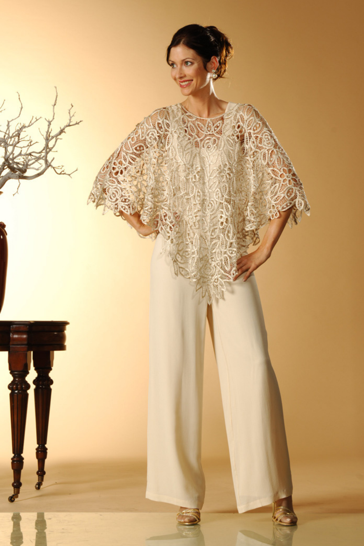 Soulmates C881 Handmade Silk Lace Beaded Poncho