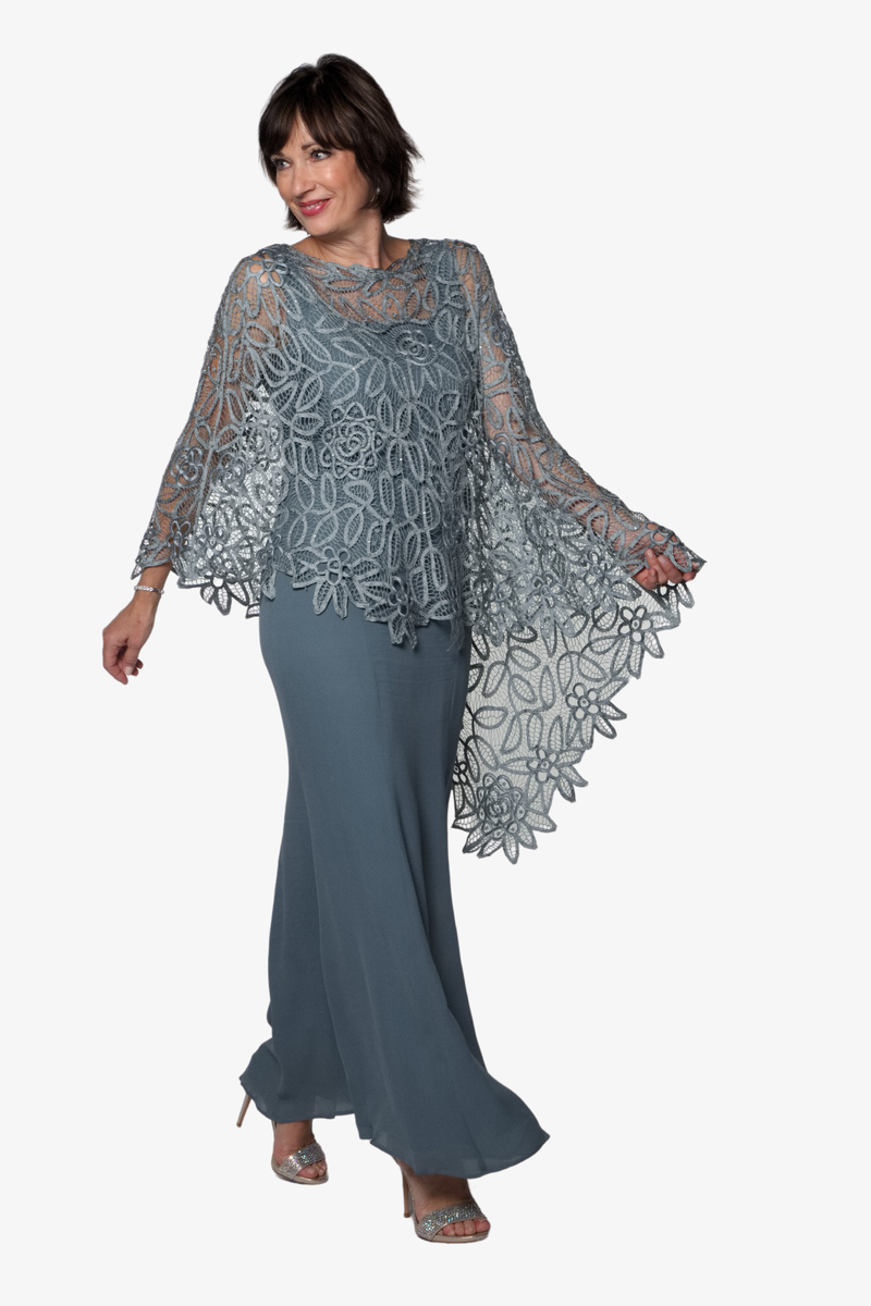 Soulmates C882 Asymmetrical Embroidered Poncho