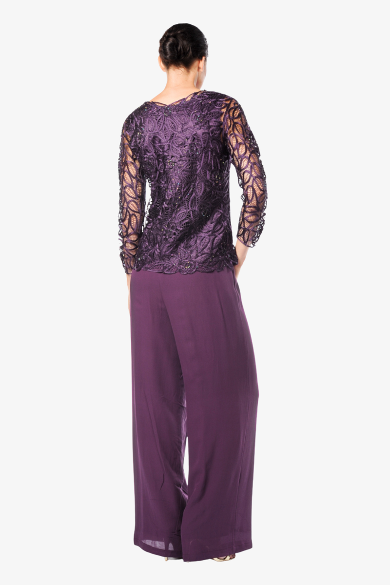 Soulmates C88903 Silk Beaded Lace Long Sleeve Tunic Top with Pants Set