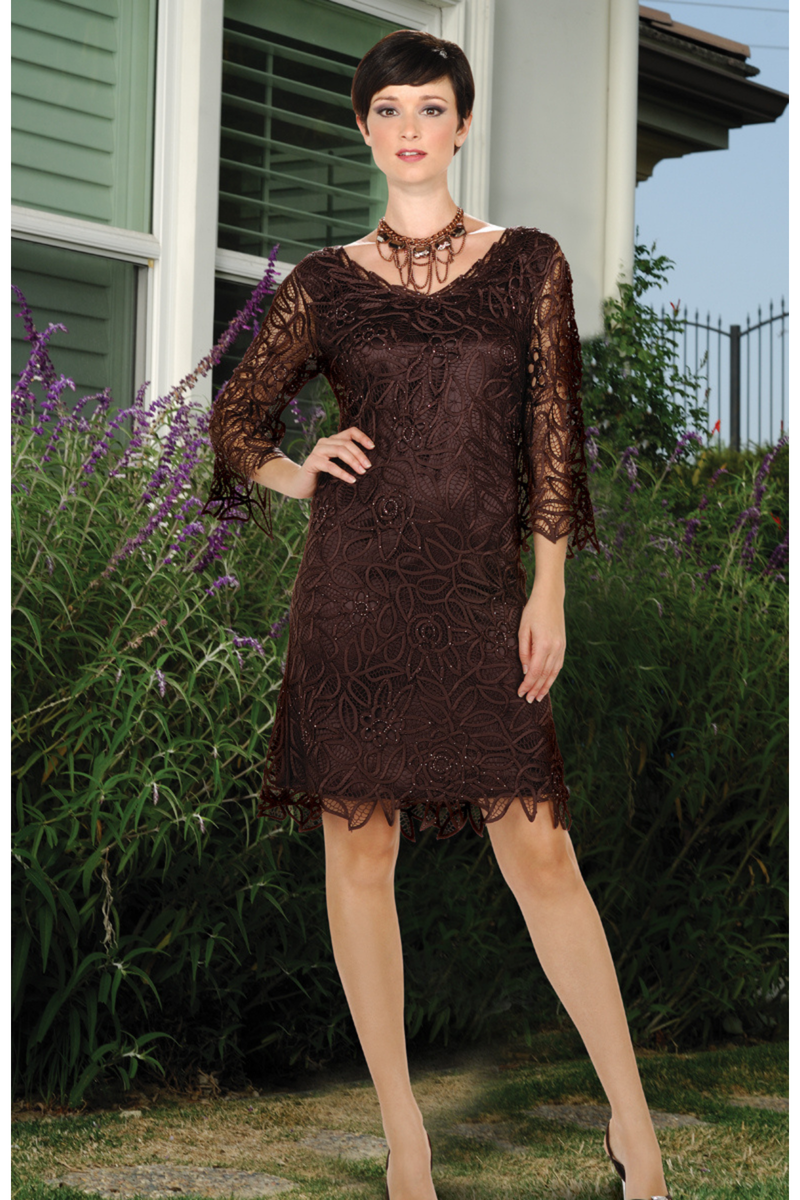 Soulmates C903 Hand Crocheted Lace V-Neck 3/4 Bell-Sleeve Dress