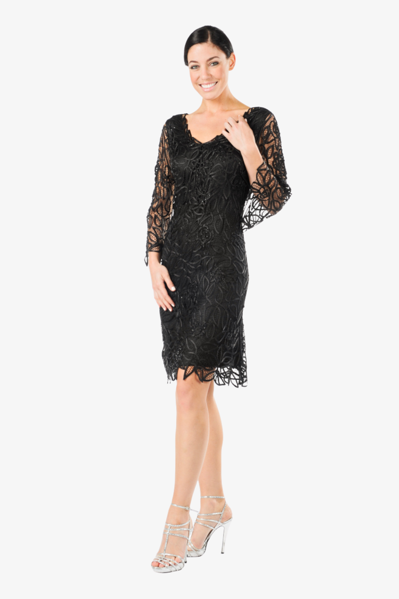 Soulmates C903 Hand Crocheted Lace V-Neck 3/4 Bell-Sleeve Dress