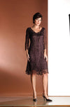 C903 Crochet Lace V-Neck 3/4 Bell-Sleeve Dress