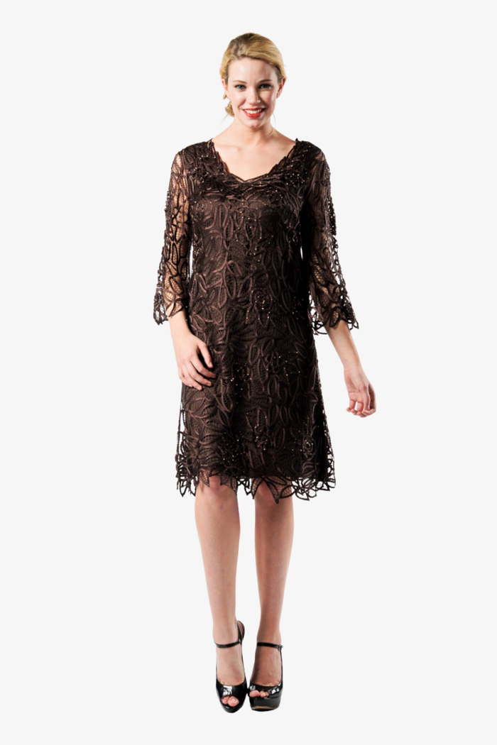 Soulmates C903 Hand Crocheted Lace V-Neck 3/4 Bell-Sleeve Dress