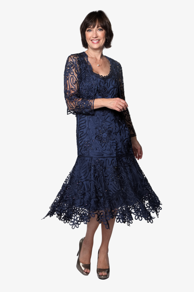 Soulmates C9126 Silk Beaded Tea Length Dress with Bolero Jacket Set (C Soulmates C9126 Silk Beaded Tea Length Dress with Bolero Jacket Set (C
