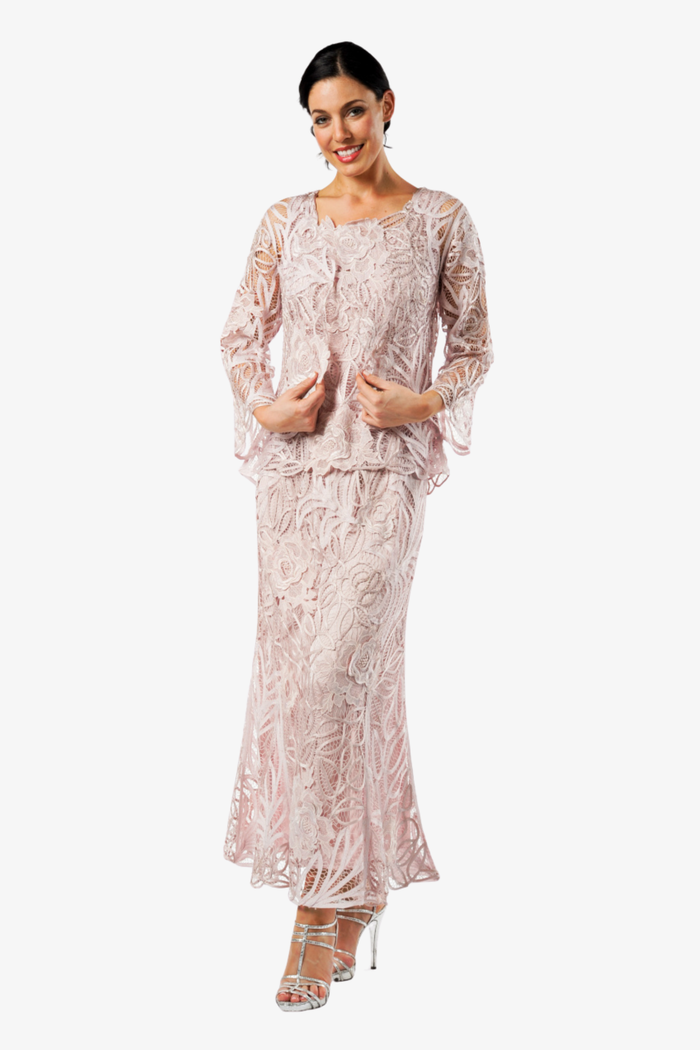Soulmates D1104 Rose Embroidered Lace Evening Mother Of Bride Jacket Top and Skirt Set (Capsule2)