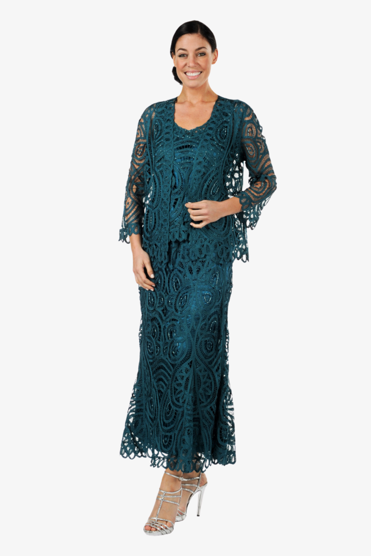 Soulmates D7051 Beaded Lace Paisley Jacket Top and Skirt Set