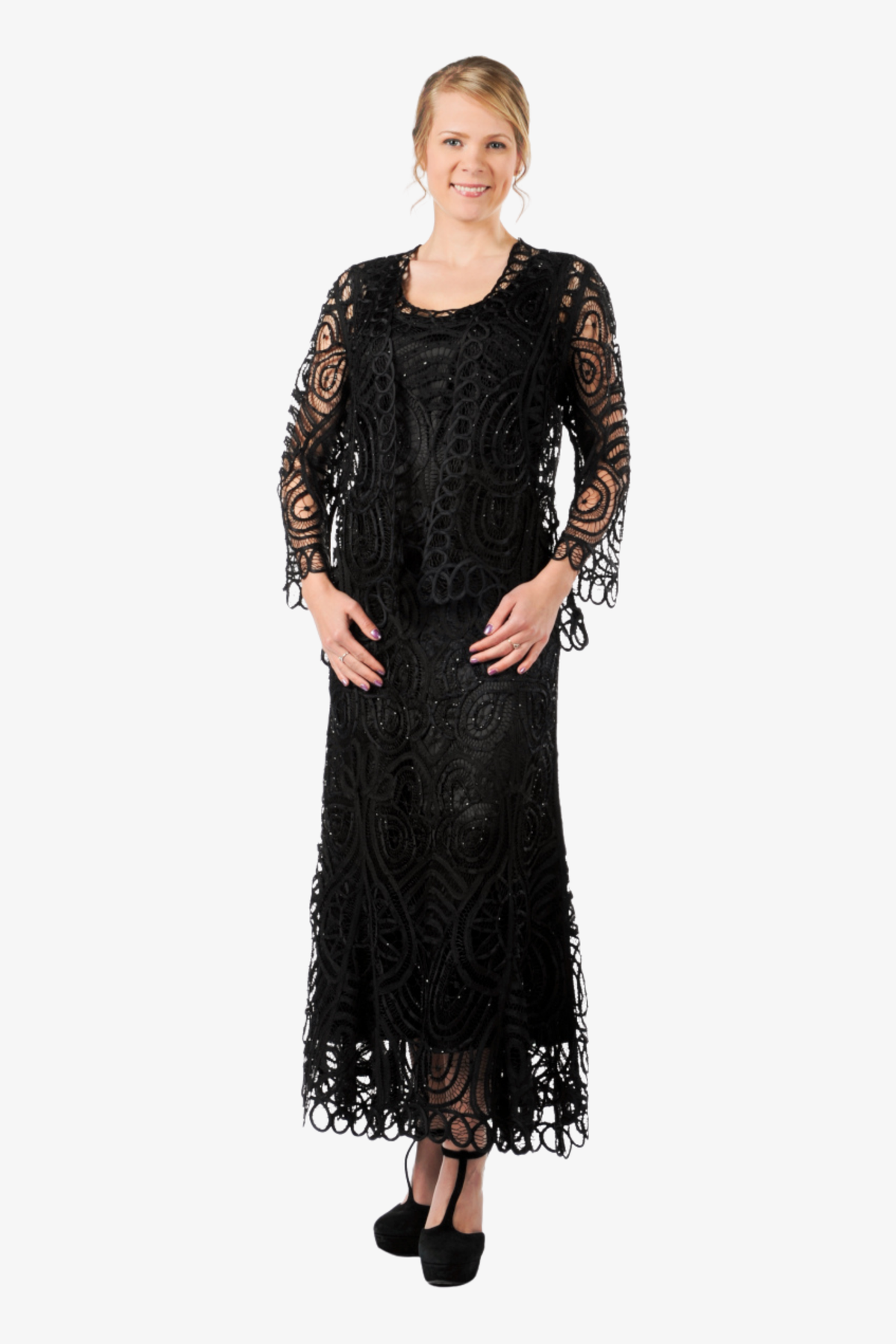 Soulmates D7052 Hand Crocheted Lace Evening Mother of Groom Dress with Jacket Set