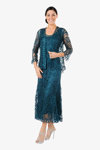 Soulmates D7052 Hand Crocheted Lace Evening Mother of Groom Dress with Jacket Set