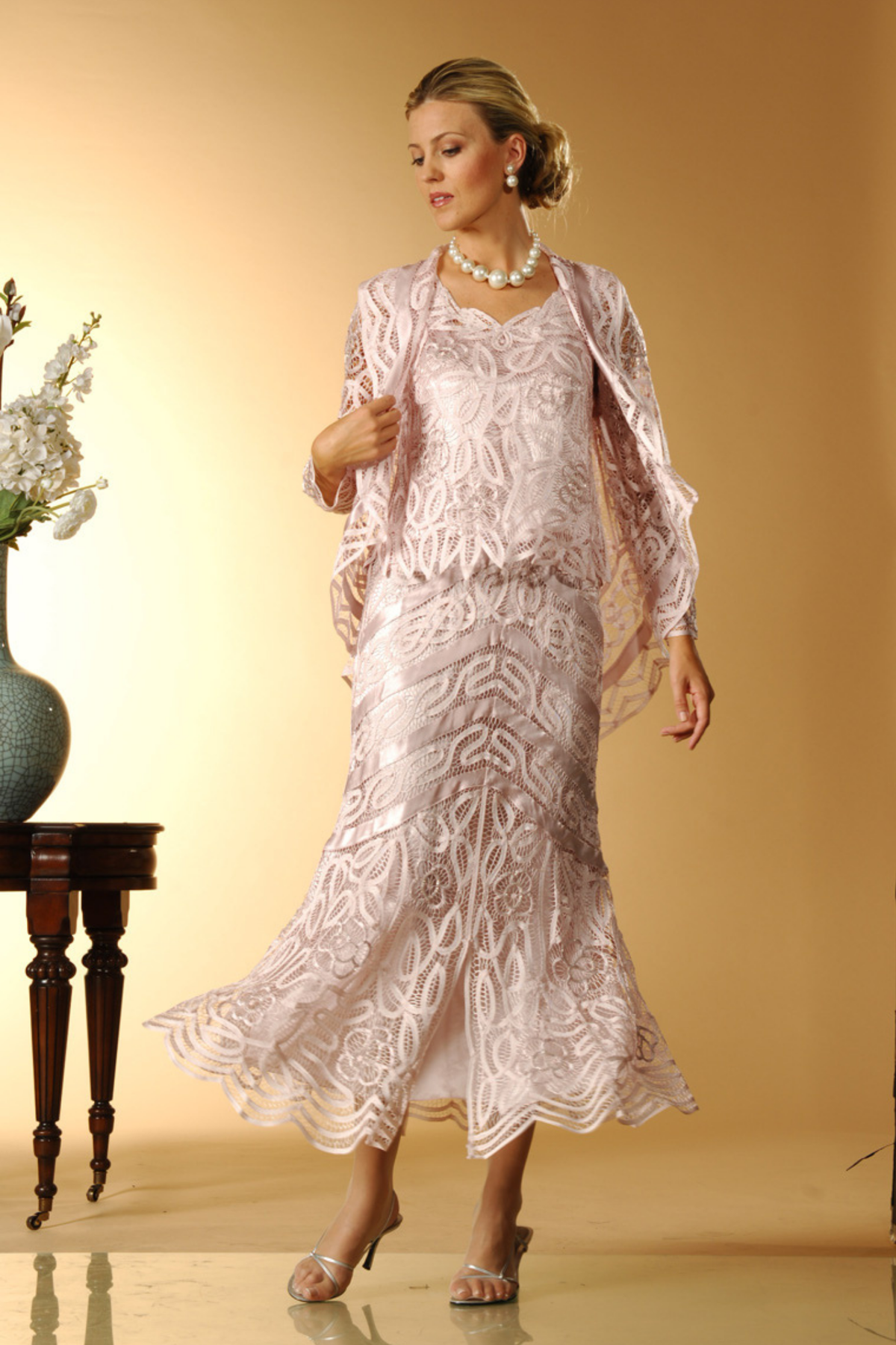 Soulmates D7068 Hand Crocheted Lace Evening Jacket Top and Skirt Set