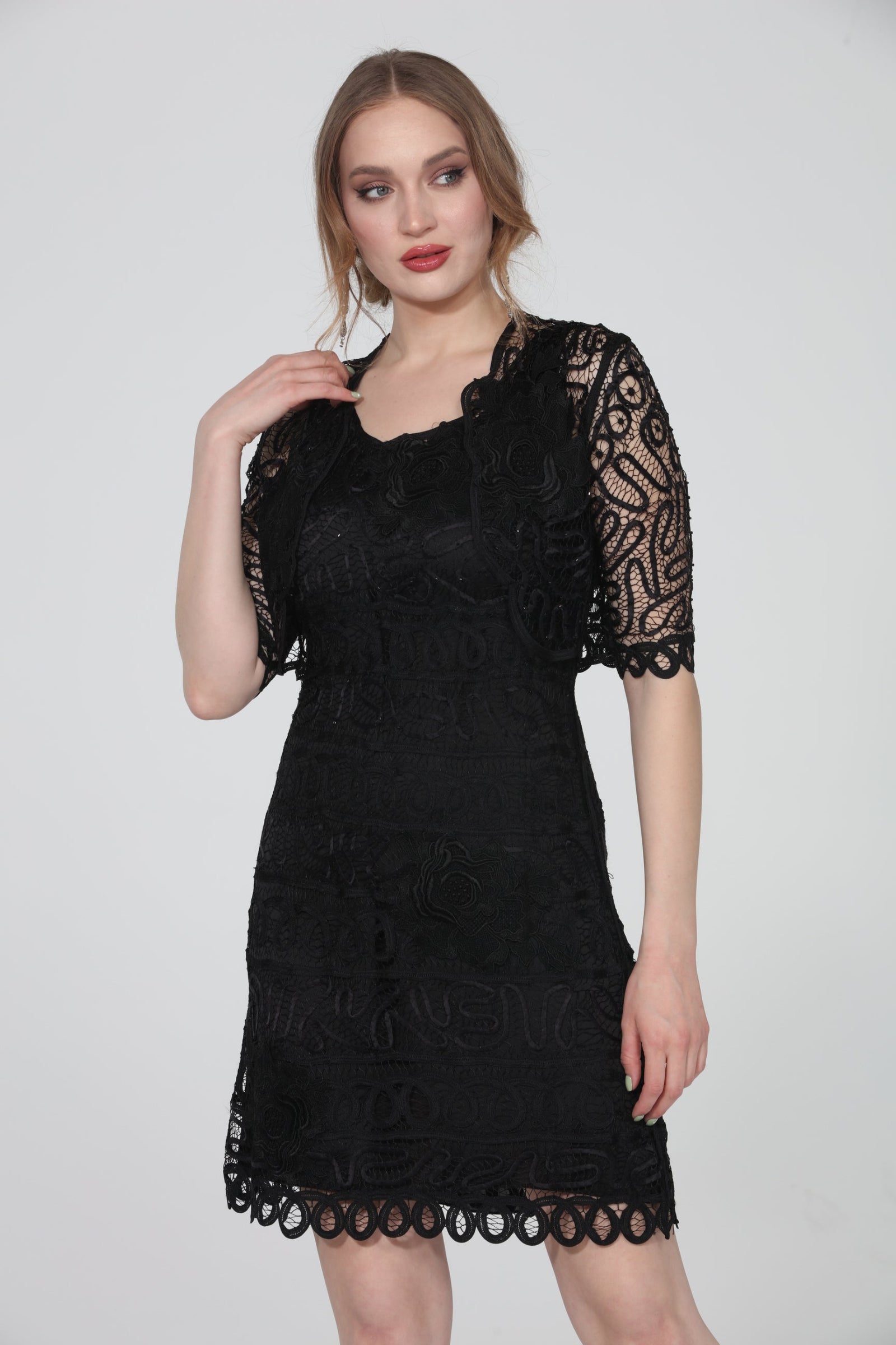 Soulmates D7186 Rose Embroidered Short Madi Dress with Jacket Set