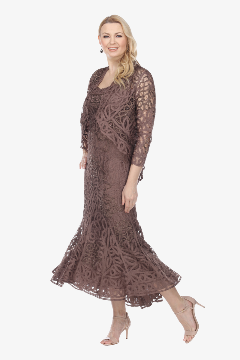 Soulmates D9120 Hand Crocheted Evening High-Low Dress with Jacket Set