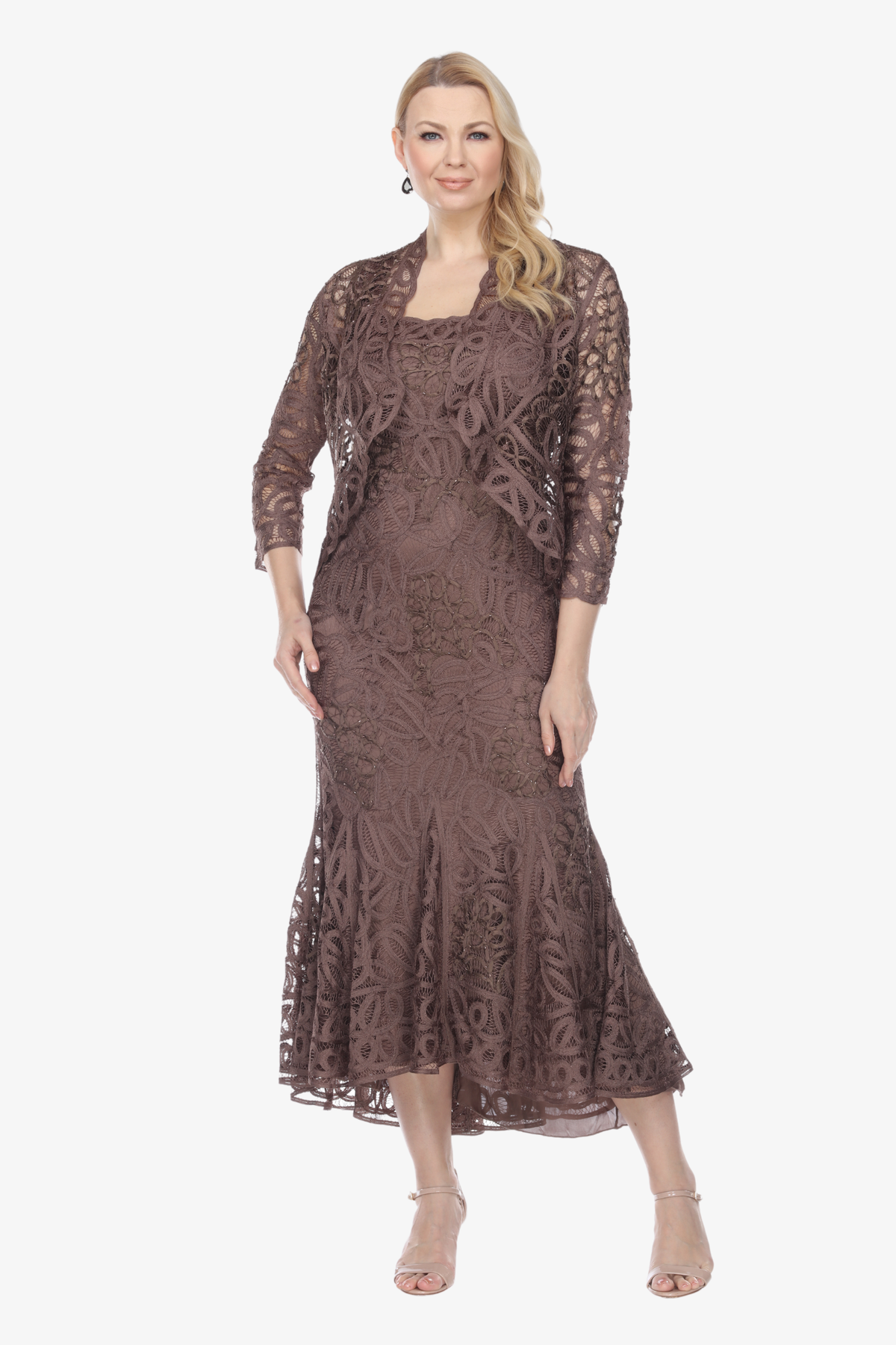 Soulmates D9120 Hand Crocheted Evening High-Low Dress with Jacket Set