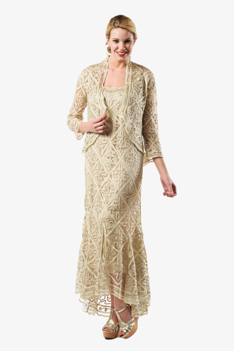 Soulmates D9124 High-Low Beaded Lace Dress with Jacket Set