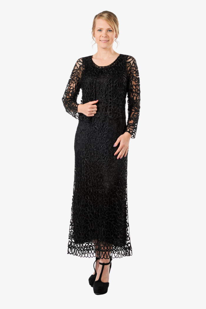 Soulmates C12016 Beaded Silk Lace 2-Piece Maxi Dress - Black