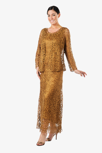 Soulmates C12016 Beaded Silk Lace 2-Piece Maxi Dress - Copper