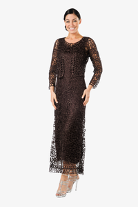 Soulmates C12016 Beaded Silk Lace 2-Piece Maxi Dress - Espresso