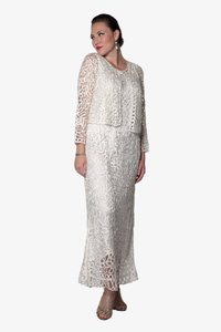 Soulmates C12016 Beaded Silk Lace 2-Piece Maxi Dress - Ivory