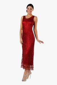 Soulmates C12016 Beaded Silk Lace 2-Piece Maxi Dress - Merlot