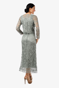 Soulmates C12016 Beaded Silk Lace 2-Piece Maxi Dress - Sage