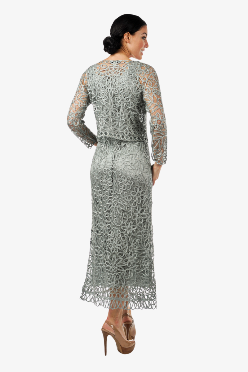 Soulmates C12016 Beaded Silk Lace 2-Piece Maxi Dress - Sage