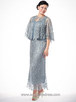 Beaded Lace Cape Top And Skirt Set Frost Blue / S Clothing