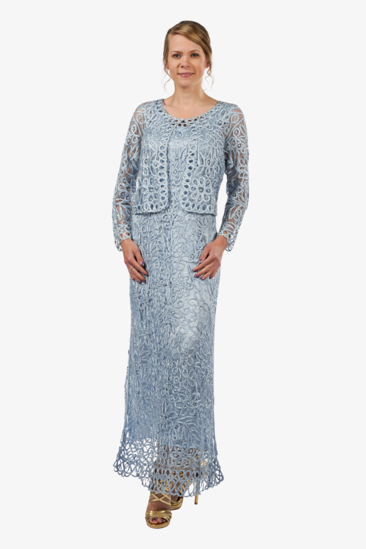 Soulmates C12016 Beaded Silk Lace 2-Piece Maxi Dress - Baby Blue